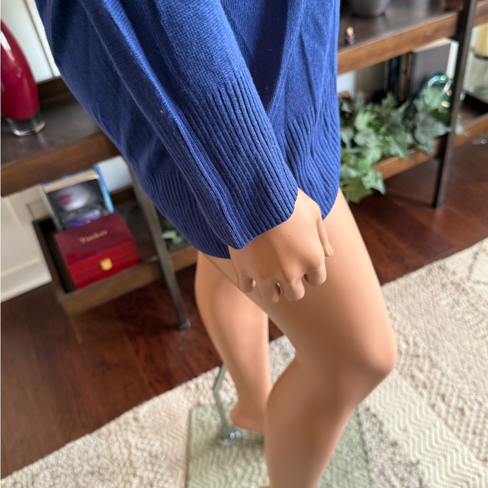 Women's Blue Cowl Neck Sweater lightweight tight knit passport XL long sleeve - Picture 4 of 11